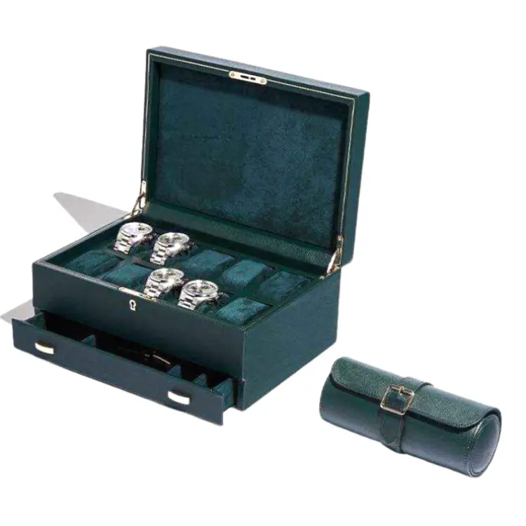 Luxury wooden watch packaging box 6 slots leather Velvet lining custom watch storage gift box packaging