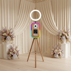 Trépied professionnel rétro pour photographie, support selfie en bois grainé pour iPad, DSLR, cabine photo - Product Image 6