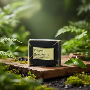 Jabón Facial de Arcilla Amarilla con Carbón Vegetal Cellgreen 100g Para Todo Tipo de Piel Fórmula K Beauty - Product Image 3