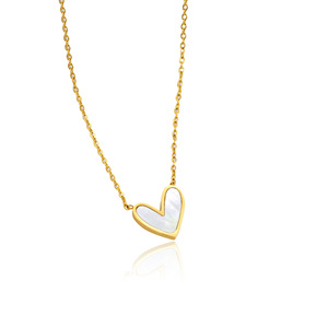 Conjunto de Collar y Aretes de Corazón Esmaltado de Acero Inoxidable a la Moda |   Diseño de Corazón Inclinado en Blanco y Negro |   Joyería Hipoalergénica Resistente al Agua - Product Image 5