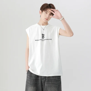 เสื้อยืดโพลีคอตตอนแขนกุดสำหรับผู้ชาย, เสื้อยืดลำลองพิมพ์ลายพัฟ - Product Image 3