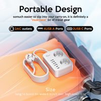 Multiprise de voyage UE avec protection contre les surtensions, 4 ports USB-A, 2 ports USB-C, 2 prises CA, pour maison et bureau