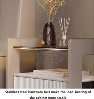 Mesita de Noche Moderna con Sensor Inteligente y Cajón de Madera, Mesita de Noche con Tapa de Cristal, Mesa Auxiliar Minimalista, Mesita de Noche de Cuero