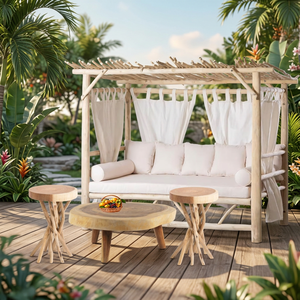 Waterproof Teak Wood Canopy Pergola Gazebo Outdoor Pavilion Natural Branch Bar Set Terrace Garden Furniture Coffee Table Stool - Product Image 2
