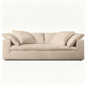 Canapé moderne deux places en lin blanc, avec accoudoirs carrés, assise profonde et rembourrage en duvet, mobilier de salon écologique - Product Image 2