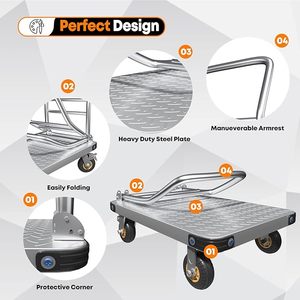 Chariot à plateau pliable avec roues pivotantes de 6 pouces, grande plateforme en acier, chariot à roulettes pour les courses, le garage, l'entrepôt - Product Image 4