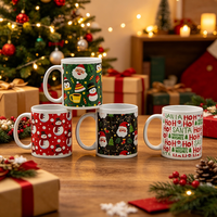 Lots de tasses à café en céramique hautes et festives sur le thème de Noël personnalisé pour l'achat commercial B2B auprès de fournisseurs