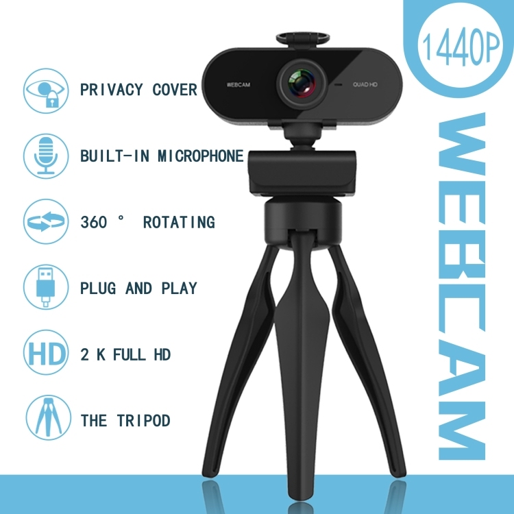 4MP 2K HD 1080p Webcam – 360° Rotating USB Camera with Microphone & Tripod - View 2