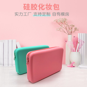 Silicone Cosmetic Bag <b>Waterproof</b> Travel Portable Storage <b>Pouch</b> Makeup Case Bathroom Use Rose Pink Ice Green - Product Image 3