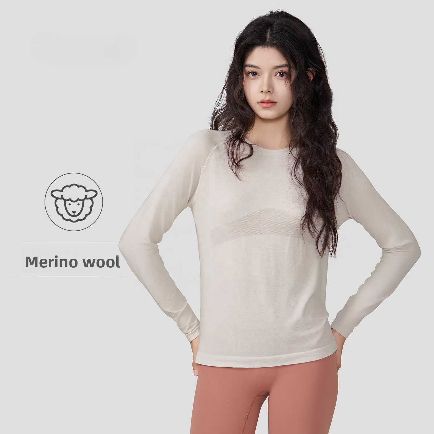 Merino Wool Lightweight Breathable Four-Way Stretch Slim Fit Activewear Women's Long-Sleeve Quick-Dry Pilates Yoga Running