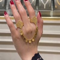 Bague en cuivre plaqué or saoudien Habesha, double anneau articulé, motif losange filigrané, pièce de monnaie drapée, bijoux pour femme, cadeau