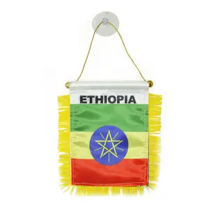 Sunshine Custom Logo Mini Double Sided car mirror flag Ethiopia Exchange Decoration Hanging Flag