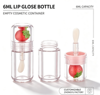 Flacon vide transparent personnalisé de 6 ml pour brillant à lèvres avec bouchon décoré fraise, tube de brillant à lèvres, emballage cosmétique