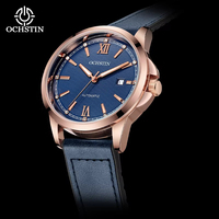 OCHSTIN Montre de sport mécanique automatique pour homme, 41 mm, boîtier en or rose de luxe, bracelet en cuir, montre-bracelet
