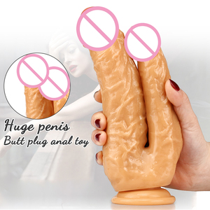 Dildo réaliste double tête géant, jouet sexuel pour <span class=keywords><strong>adultes</strong></span>, prend en charge l'insertion double face, étanche, souple, sans poignée. - Product Image 2