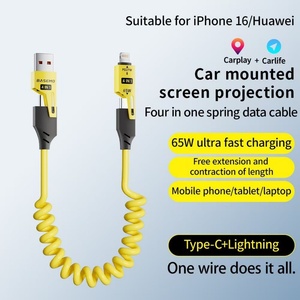 Câble de charge rétractable 4-en-1 PD 27W 65W, chargeur de téléphone 2-en-2 Type C à ressort, câbles de charge rapide - Product Image 4