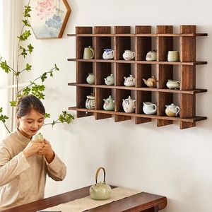 Étagère murale en bois massif multi-niveaux pour tasses à thé, support pour service à thé, pour salon - Product Image 1