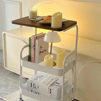 Chariot de rangement mobile à deux niveaux en bois, design moderne et minimaliste, pour bureau, table de chevet, chambre, avec roulettes, pour la maison et le dortoir