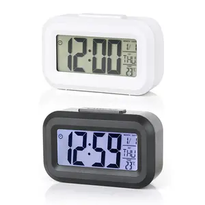 Jam Alarm Digital Mini, jam Desktop Mini tampilan bahasa 7 minggu untuk lampu latar kantor rumah, kalender Snooze
