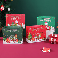 Tas Kado Natal Tas Kertas dengan Pegangan Merah Hijau Selamat Natal Tas Kemasan Hadiah Mewah untuk Liburan Grosir Pabrik