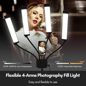 Lampe de sol LED professionnelle à 4 bras pour salon de beauté, support de téléphone trépied, éclairage pour extensions de cils et tatouages, température de couleur réglable - Product Image 2