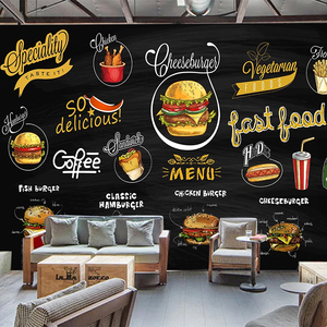 Papier peint mural personnalisé peint à la main, tableau noir, pizza, hamburger, <span class=keywords><strong>photo</strong></span> 3D, décoration murale de fond de cuisine, restaurant, papier peint - Product Image 3