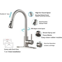 Robinet de cuisine moderne à poignée unique, monté sur le pont, avec cartouche en céramique, acier inoxydable 304, finition nickel brossé à arc haut, robinet pour camping-car