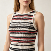 Robe pull sans manches mi-longue en tricot à rayures multiples pour femme, qualité supérieure, fabrication OEM & ODM Charlie, vente en gros