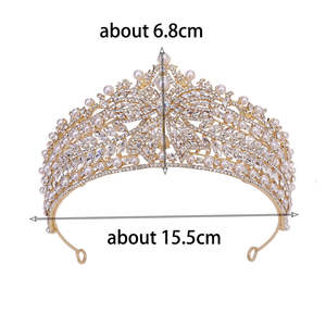 Corée fait à la main <span class=keywords><strong>perle</strong></span> mer accessoire Femme cristal diadème pour reine Pageant couronne luxe strass baroque mariée couronne - Product Image 6