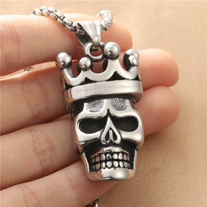 Skull <b>Crown</b> Pendant Stainless Steel Men's Necklace Retro Geometric Design 190143 - Product Image 3