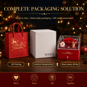Caja de Regalo Premium para Joyería, Estuche Musical Navideño con Melodía Giratoria, Rosa Preservada con Cubierta Acrílica para Recuerdo de Cumpleaños - Product Image 2