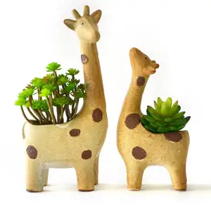 세라믹 기린 화분-귀엽고 독특한 식물을위한 실내 기린 화분 가정 장식을위한 다른 귀여운 동물 테마 표시