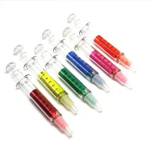 Pen Highlighter Syringe Shape Colored Promotional Flat Point Marker Ball Pen With Highlighter