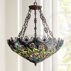 Lampe suspendue de style Tiffany, design queue de paon, 22 pouces, style baroque classique européen, LED, poudre, pour salon, chambre à coucher - Product Image 4