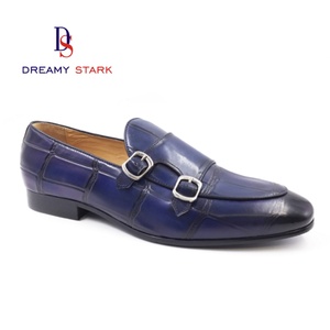 Chaussures habillées pour hommes en cuir véritable bleu, faites à la main, avec double bordure, design original de marque, logo personnalisé, collection hiver - Product Image 1