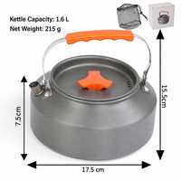 Bouilloire à thé en alliage d'aluminium pour le camping en plein air, pliable, légère, 1,6 L, compatible avec les réchauds à gaz, cafetière, sac de transport, anodisé