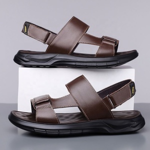 Sandales d'été pour hommes en cuir véritable antidérapantes à motif léopard, à bout ouvert, à enfiler, chaussures décontractées de mode pour l'extérieur, semelle souple et confortable - Product Image 3