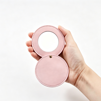 Miroir de poche rond en cuir PU, portable, à ouverture rabattable, mini miroir cosmétique pour femmes, pour les voyages et le maquillage quotidien