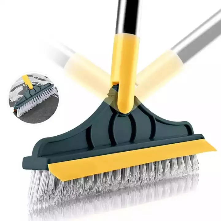 360 Rotating Long Handle Adjustable Floor Scrub Brush Windows Scraper 2 in 1 Brusher Broom for Home