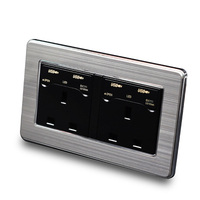 Prise murale double standard britannique 13A 250V en acier inoxydable noir et or, format 146, universelle 3 broches 4 USB