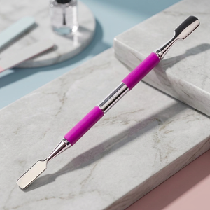MORGANS INDUSTRIES Repousse-ongles double face en acier inoxydable réutilisable avec poignée violette pour manucure - Product Image 1