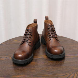 Bottines décontractées pour hommes pour hommes rétro vache en cuir véritable plate-forme épaisse marche <span class=keywords><strong>moto</strong></span> <span class=keywords><strong>botte</strong></span> chaussures habillées élégant Preppy - Product Image 1