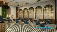 Concept d'intérieur pour café, comptoir de boulangerie personnalisé, banquette et mobilier de salle à manger pour restaurant commercial