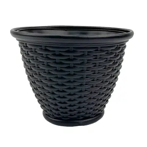 Customized Black Plastic Large Diameter Round Windows Balcony Flowerpot For Decoration