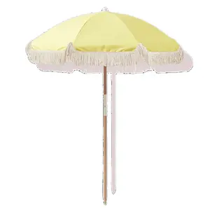 Austrália ensolarado franjada praia exterior parasol guarda-chuva com borlas algodão, madeira pólo