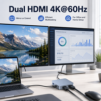 Base de Conexión USB-C 6 en 1 con Doble Salida 4K+60Hz para Carga PD de 100W, 3 Puertos USB 3.0, Carcasa de ABS, en Stock