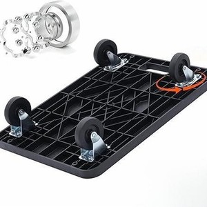 Chariot de plateforme en plastique noir à quatre roues, chariot de rangement mobile - Product Image 3