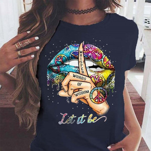 Labbra femminili LASCIA CHE SIA della stampa della lettera T-Shirt avant garde modello bianco T-Shirt comoda delle donne girocollo manica corta T-Shirt - Product Image 2