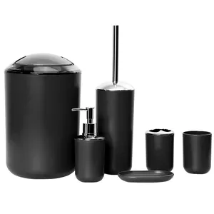 LOW MOQ 6-Piece Bathroom Organizing Accessories Set Plastic Black Bathroom Accessory Set For Home