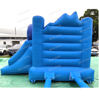 Brincolín Inflable Azul con Diseño de Perro, Centro de Juegos para Niños Pequeños, Brincolín Portátil con Diseño de Cachorro de Dibujos Animados para Fiestas en el Patio